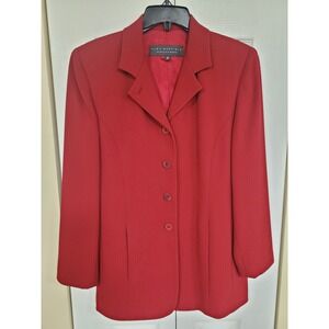 Alex Garfield Blazer‎ Sz 2 Red Fitted Buttoned Womens Jacket Ribbed Slit Pockets